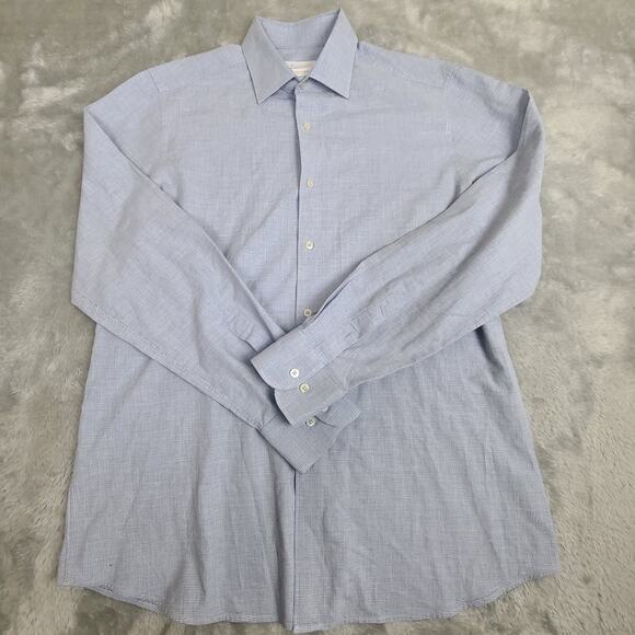 Massimo Dutti Shirt Mens Size Large Blue Houndstooth Button Up Cotton - Picture 1 of 9